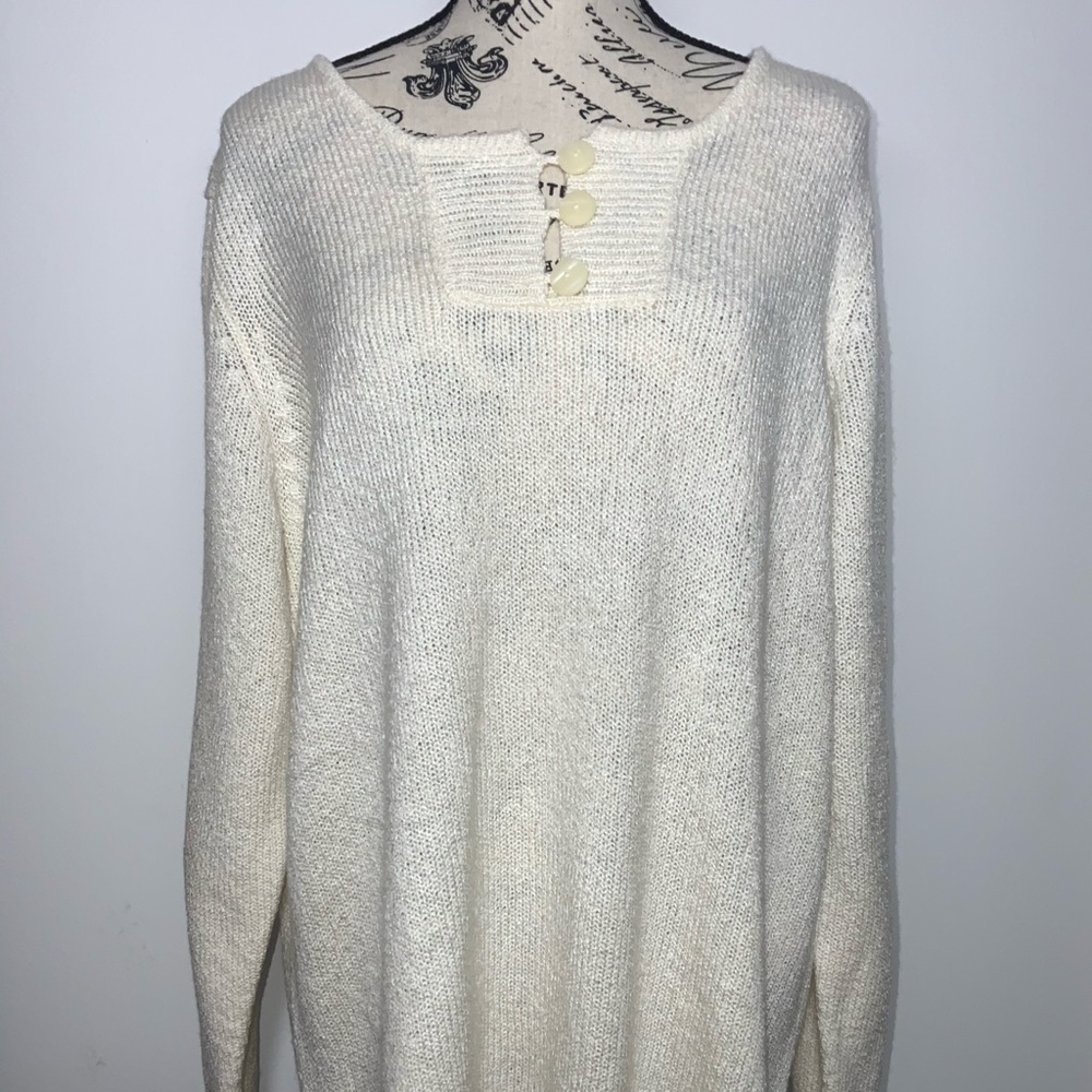 Avenue Cream Super Soft Button Neck Sweater NWT